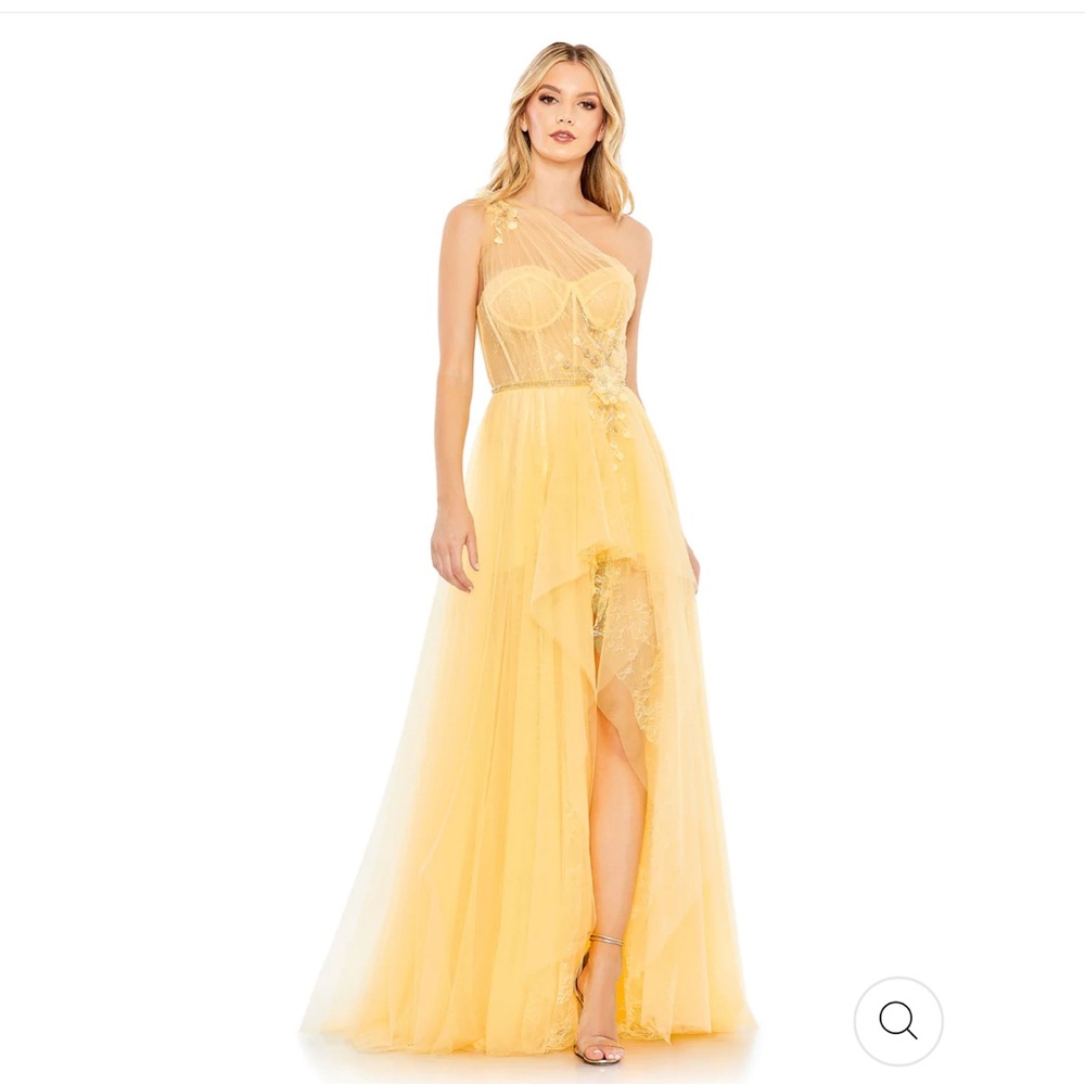 Mac Duggal Embellished Tulle One Shoulder High Low Gown